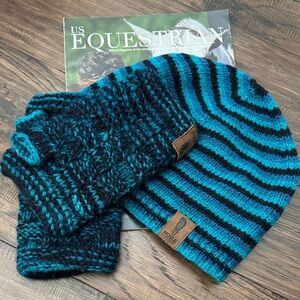 Noble Outfitters Blue and Black Knit Beanie and Gloves